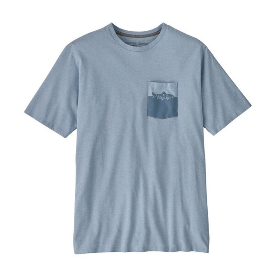 Apparel * | Patagonia Men'S Wild Waterline Pocket Responsibili-Tee Steam Blue Top Selling