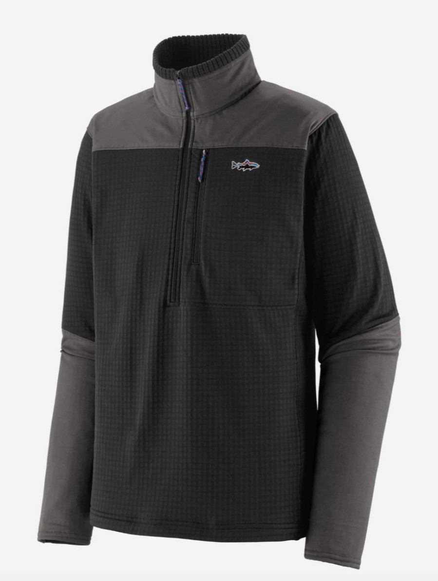 Apparel * | Patagonia Men'S Long-Sleeved R1 Fitz Roy 1/4-Zip Black Best Price